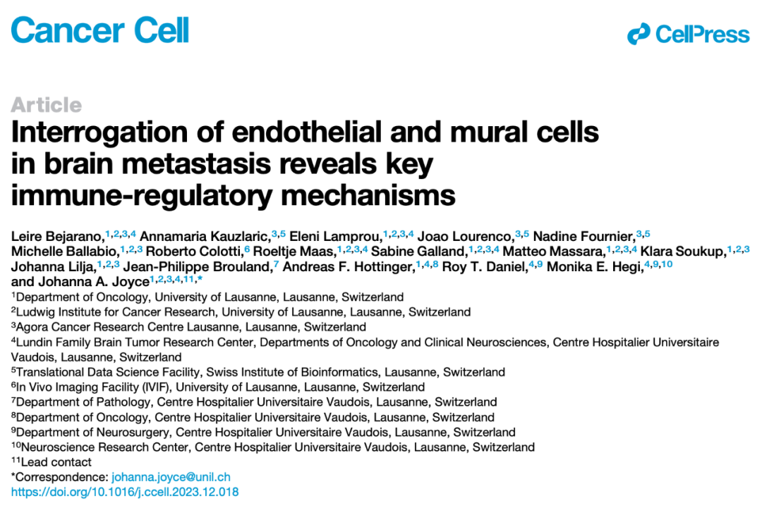 Cancer Cell:腦轉移癌癥治療新靶點——CD276 Cancer Cell:腦轉移癌癥治療新靶點——CD276